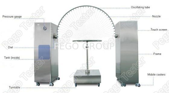 IEC60529 Articolo 14.2.3 e 14.2.4 Figura 4 Macchina di prova della protezione contro l'ingresso per la prova di impermeabilità IPX3 e IPX4